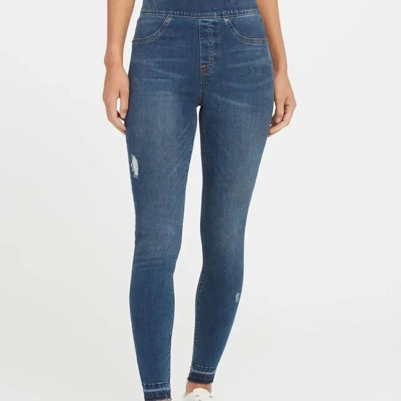 Spanx Distressed Ankle Open Hem Skinny Pullon High Rise Jeans - Picture 11 of 12